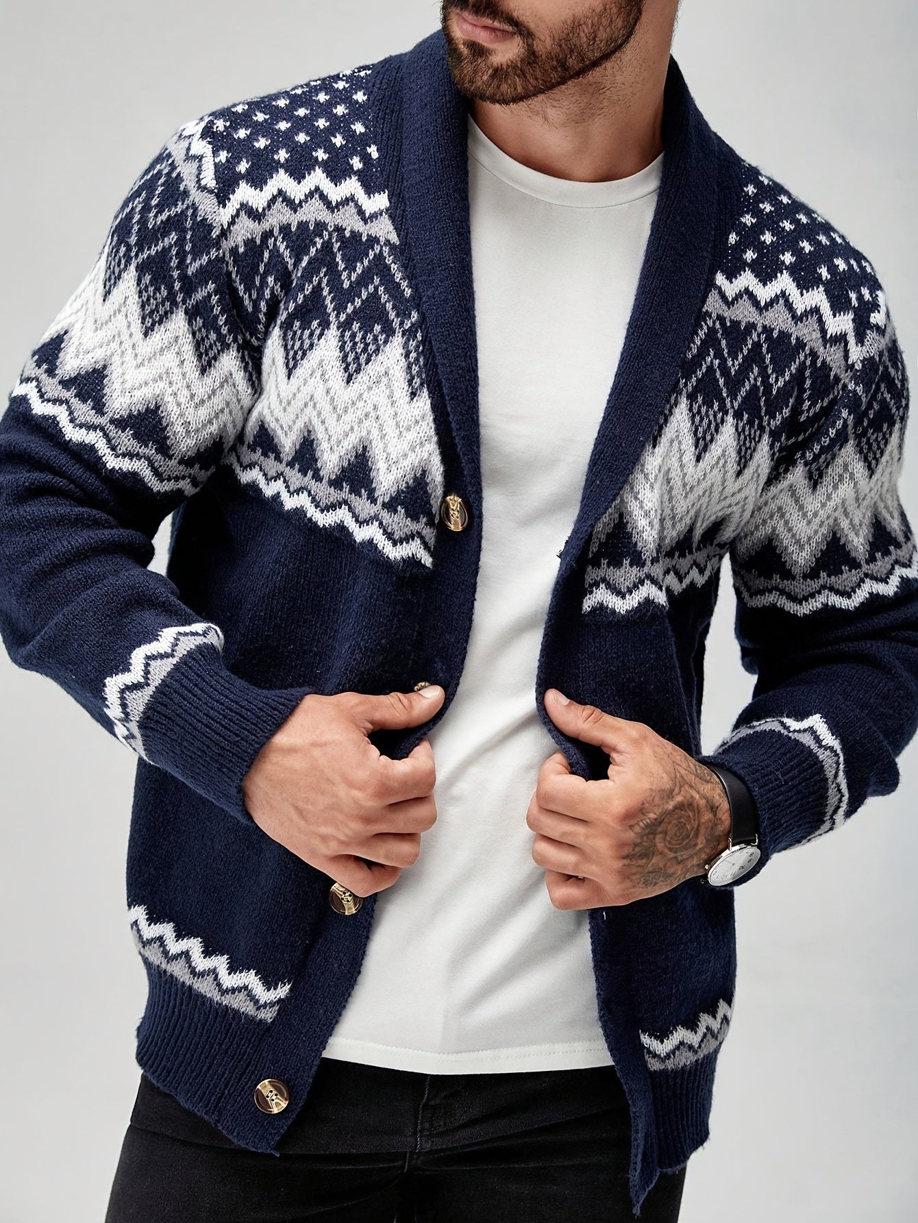 Men's Nordic-Inspired Knitted Shawl Cardigan