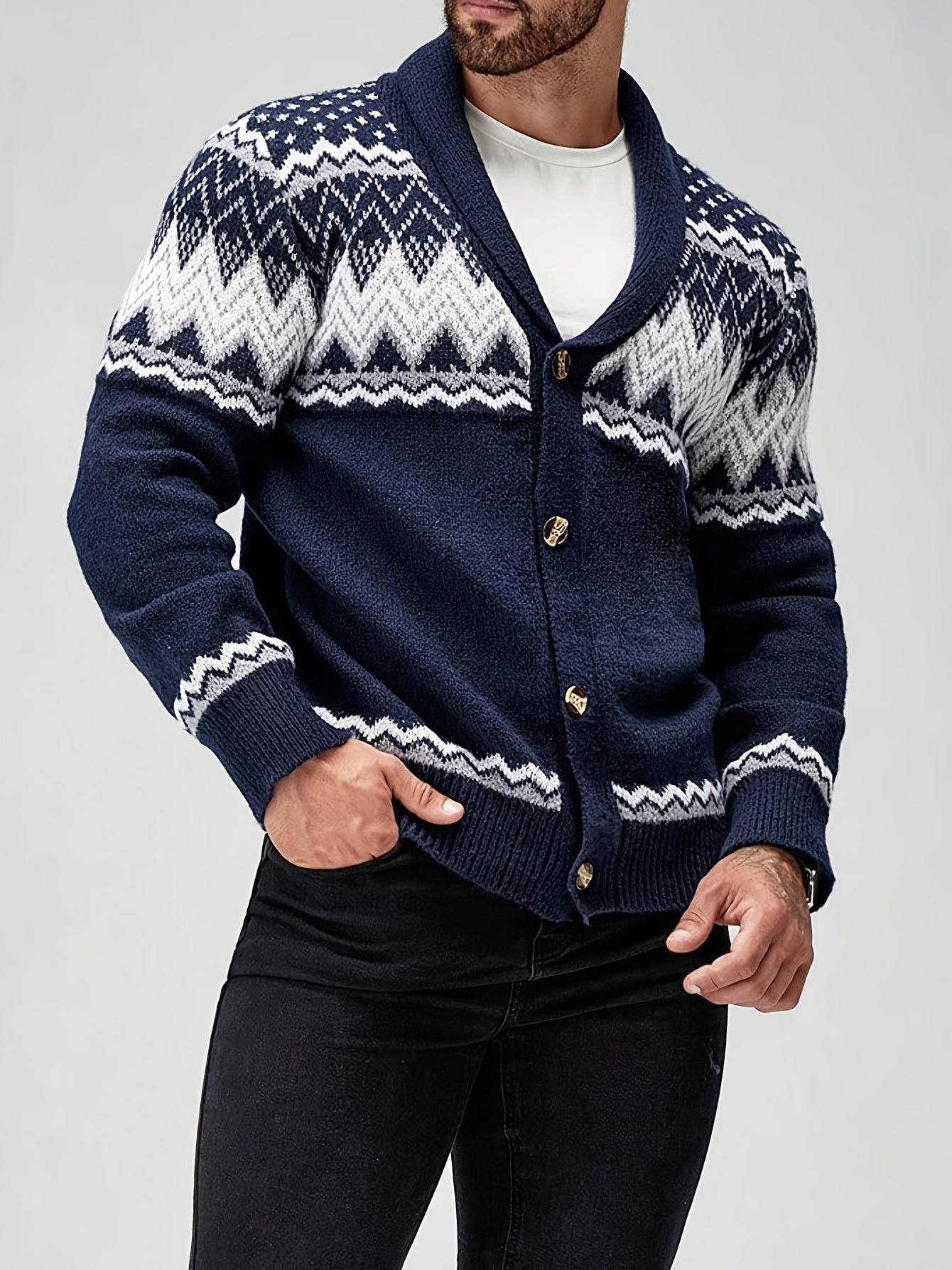 Men's Nordic-Inspired Knitted Shawl Cardigan