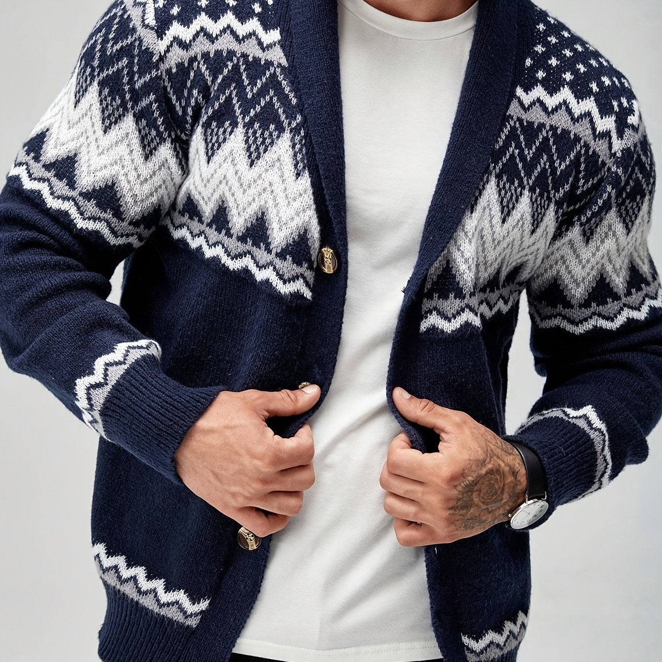 Men's Nordic-Inspired Knitted Shawl Cardigan
