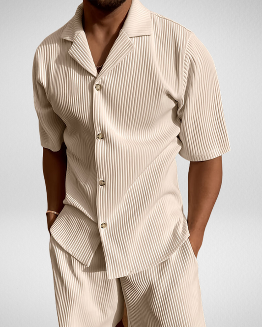 Men’s Pleated Short Sleeve Shirt & Shorts Set