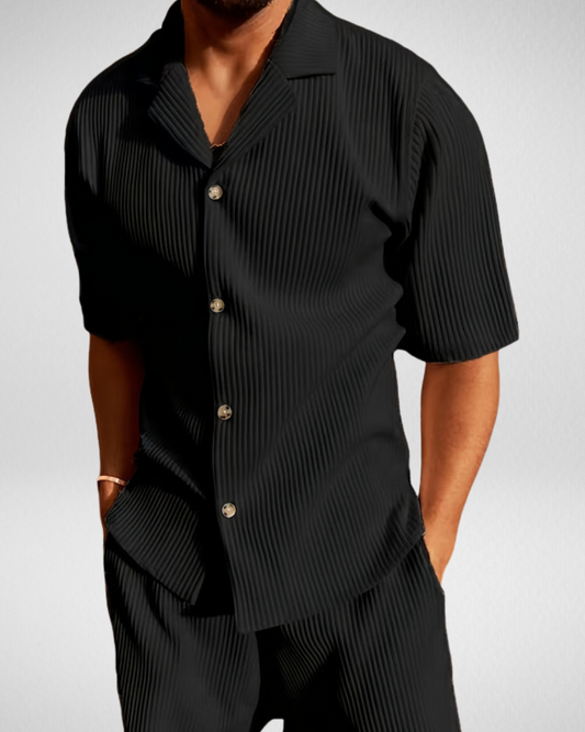 Men’s Pleated Short Sleeve Shirt & Shorts Set