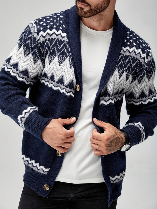 Men's Nordic-Inspired Knitted Shawl Cardigan
