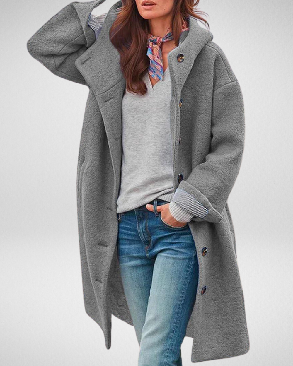 Damski długi płaszcz z kapturem – elegancki i lekki