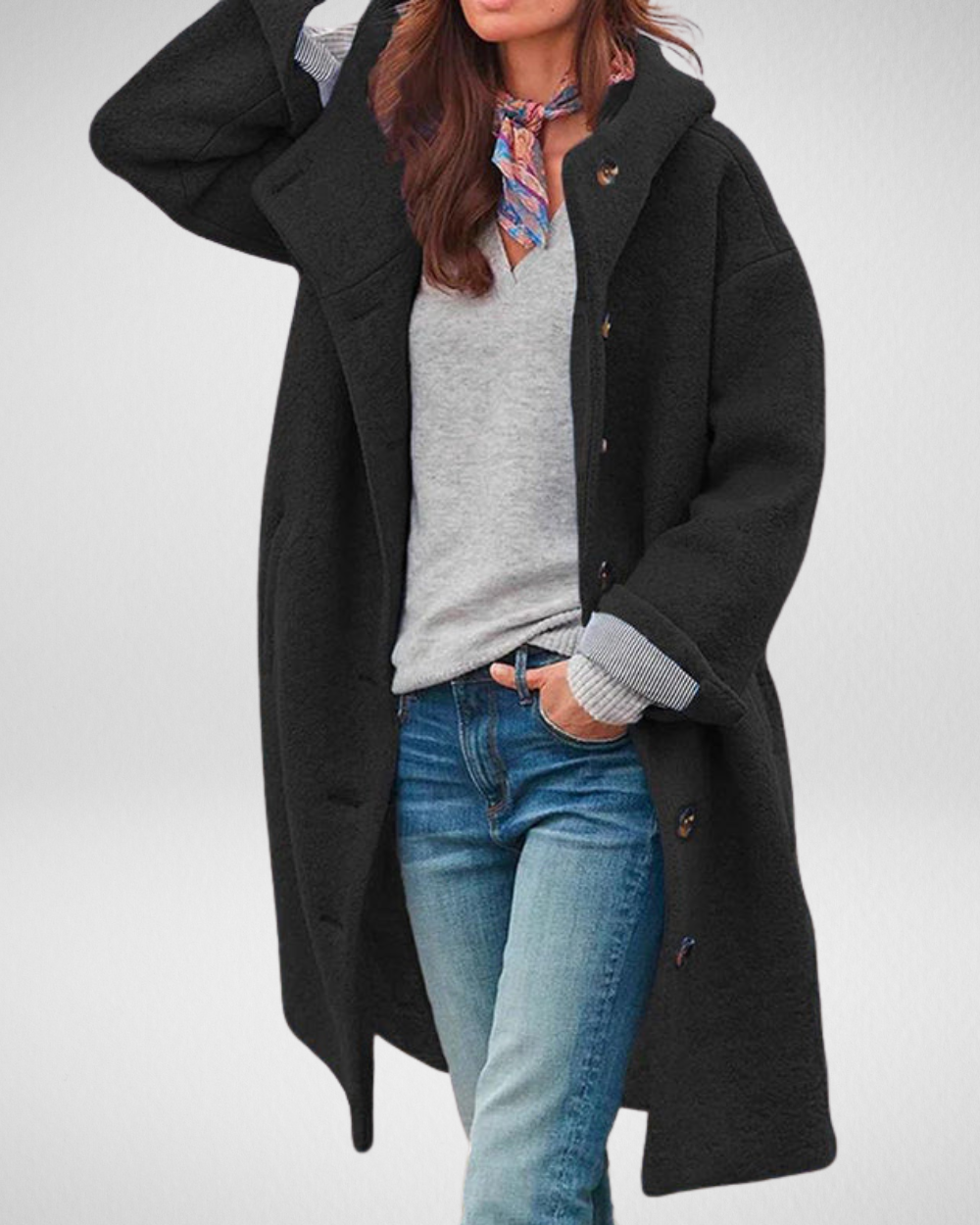 Damski długi płaszcz z kapturem – elegancki i lekki