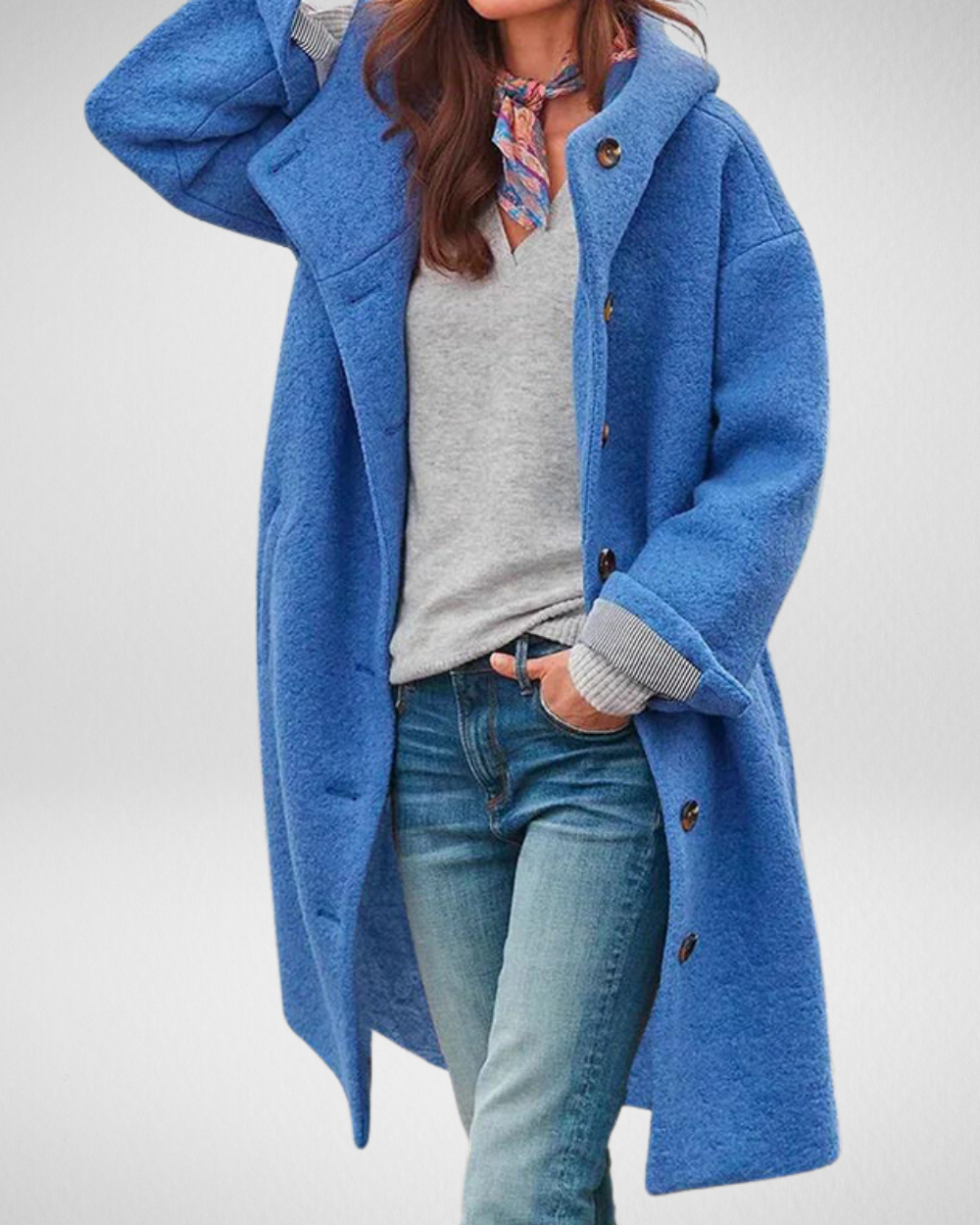 Damski długi płaszcz z kapturem – elegancki i lekki