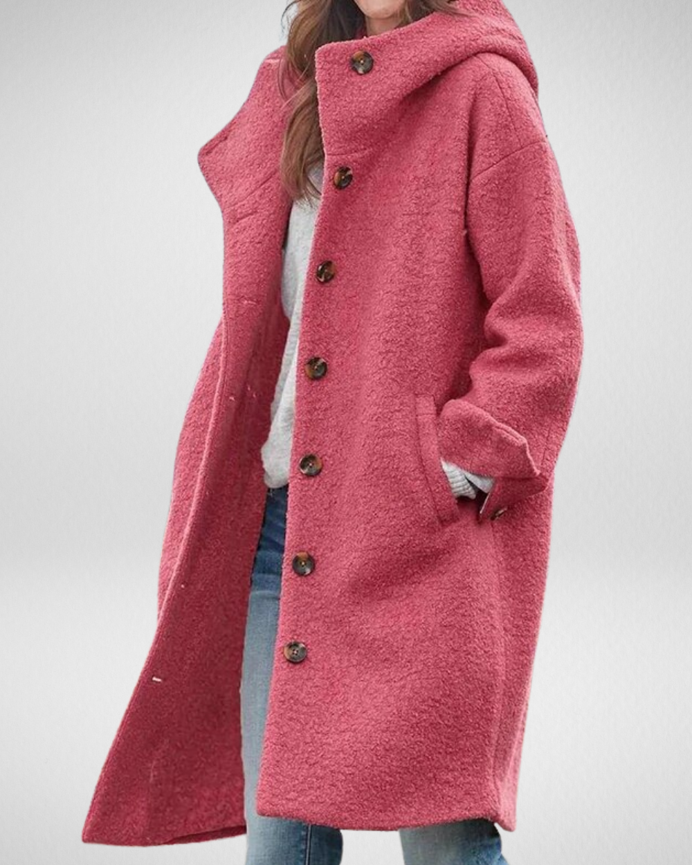 Damski długi płaszcz z kapturem – elegancki i lekki