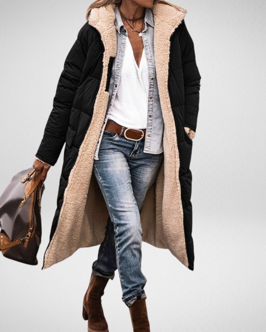 Długo płaszcz zimowy dla kobiet – z podszewką polarową – ciepły