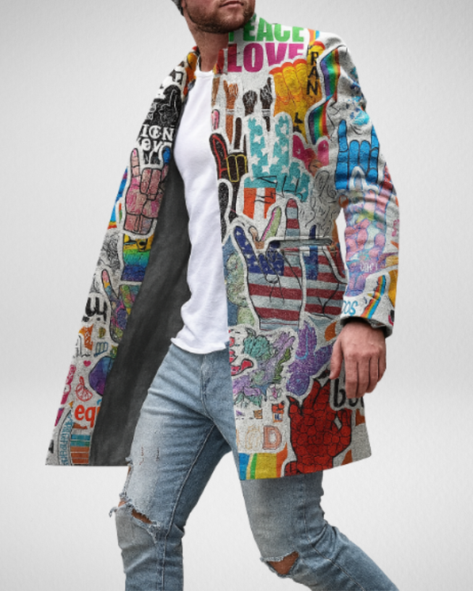 Męska Długa Kurtka – Grafika – Lekka