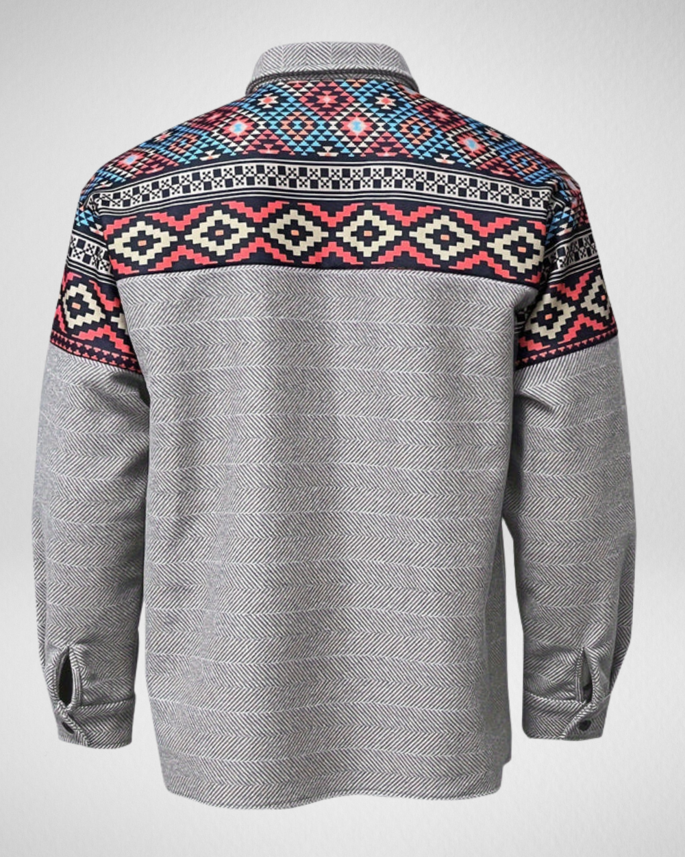 Męska Koszula-Kurtka – Strukturalne Zapięcie na Guziki – Wzór na Ramionach