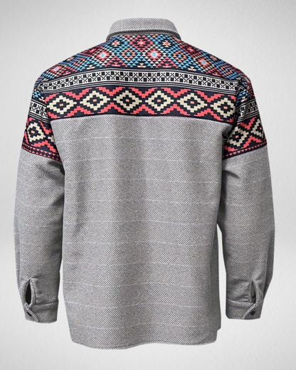 Męska Koszula-Kurtka – Strukturalne Zapięcie na Guziki – Wzór na Ramionach