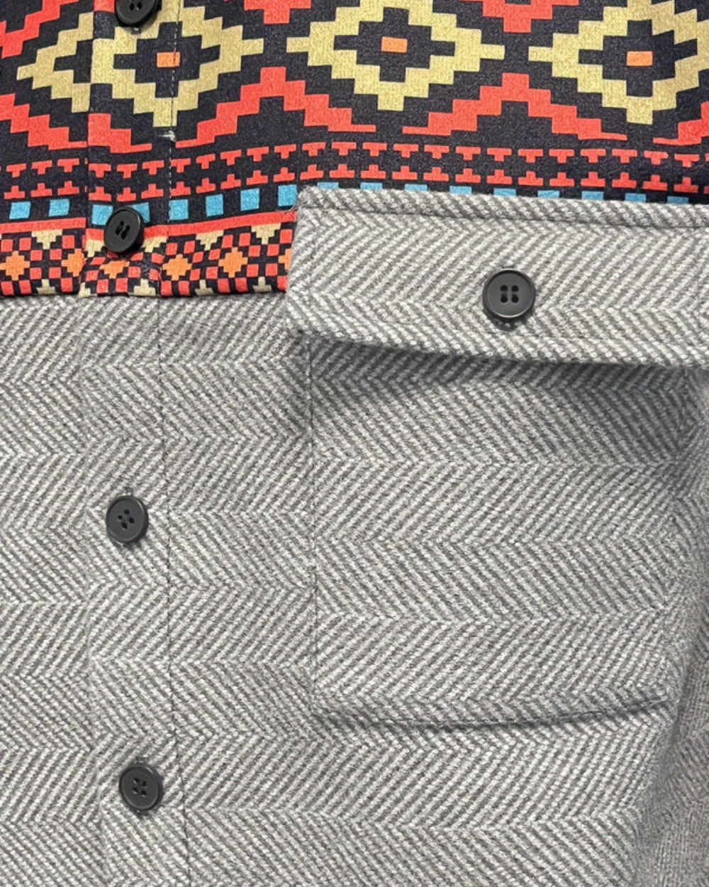 Męska Koszula-Kurtka – Strukturalne Zapięcie na Guziki – Wzór na Ramionach