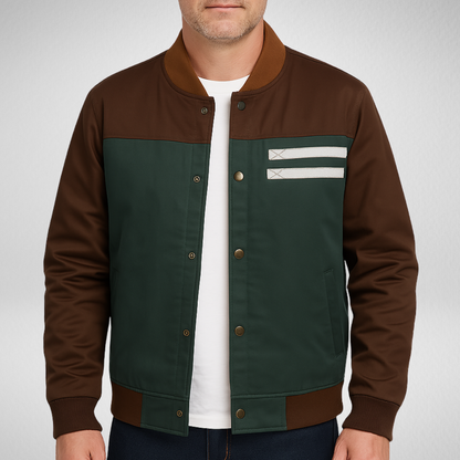 Męska Kurtka Bomber Vintage – Zielona i Brązowa
