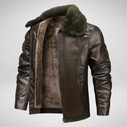 Męska Zimowa Kurtka Skórzana – Ciepła Podszewka – Elegancki Styl
