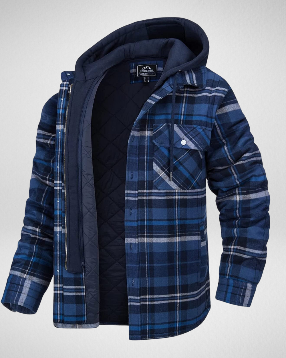 Męska kraciasta kurtka z kapturem – ocieplana – styl drwala