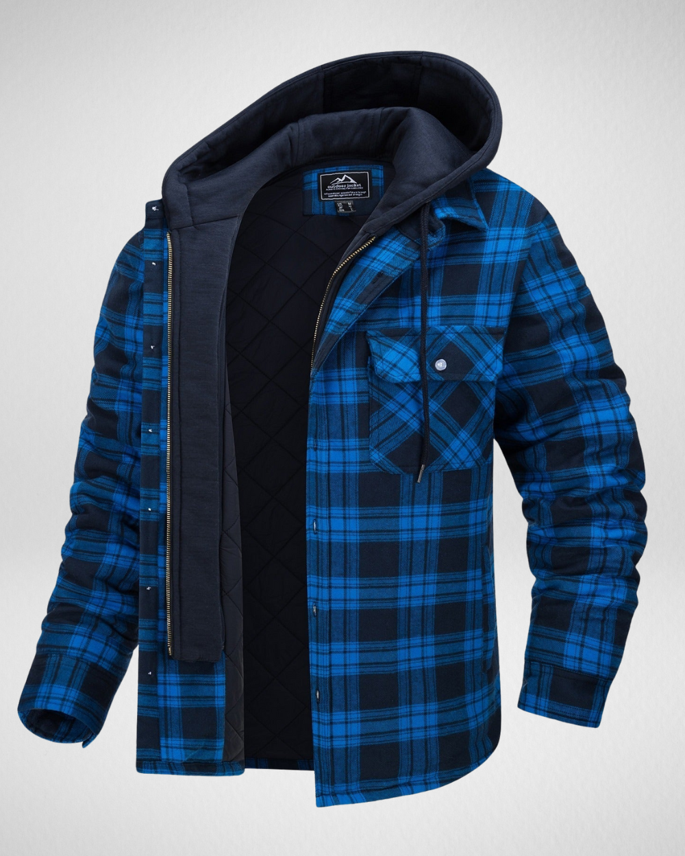 Męska kraciasta kurtka z kapturem – ocieplana – styl drwala
