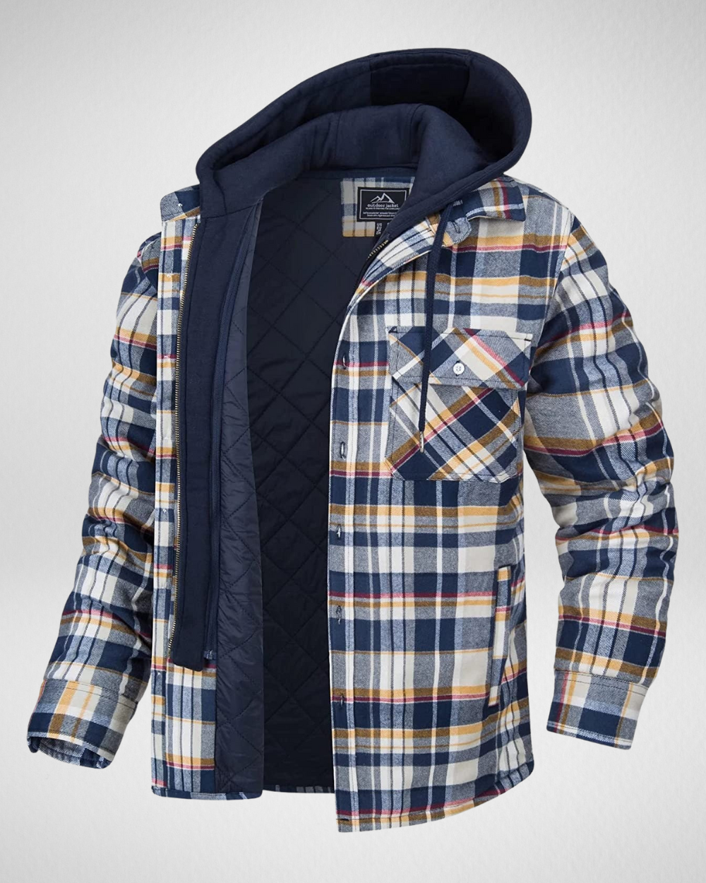 Męska kraciasta kurtka z kapturem – ocieplana – styl drwala