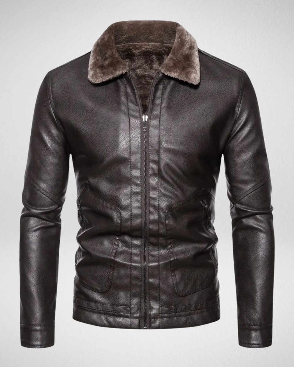 Męska skórzana kurtka – z podszewką – elegancki wygląd