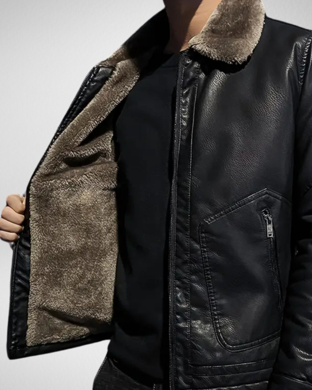 Męska skórzana kurtka – z podszewką – elegancki wygląd