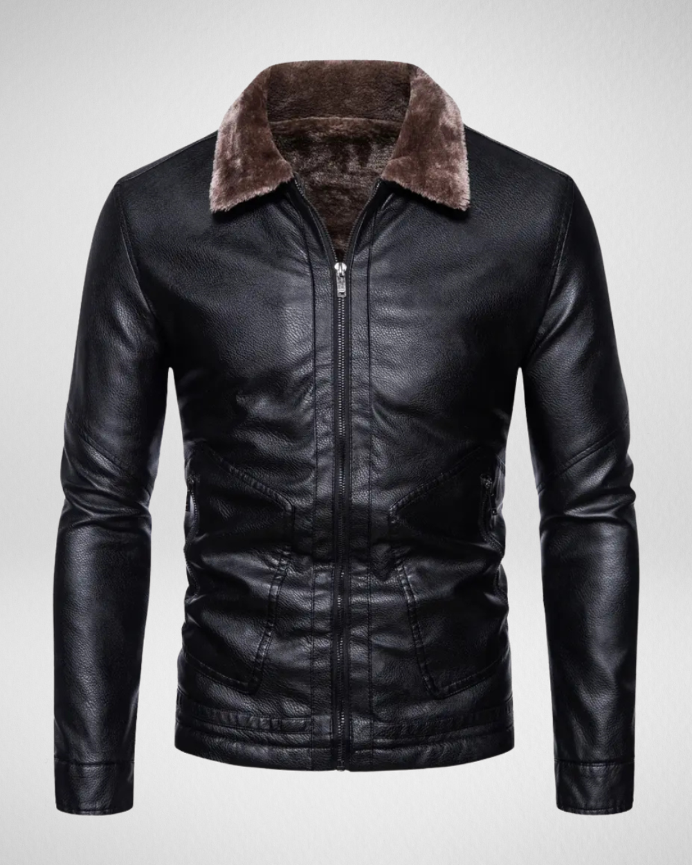 Męska skórzana kurtka – z podszewką – elegancki wygląd