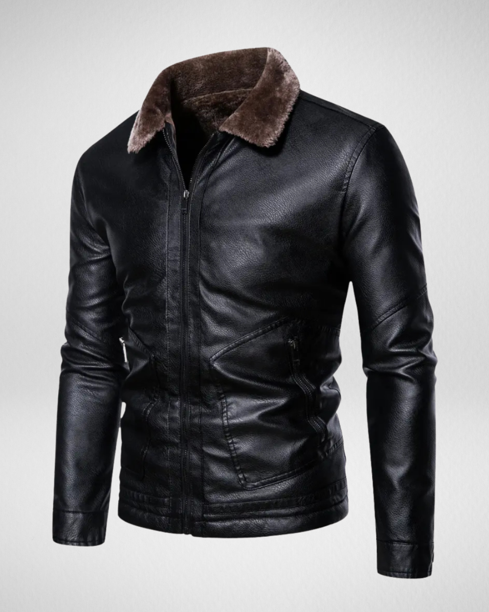 Męska skórzana kurtka – z podszewką – elegancki wygląd