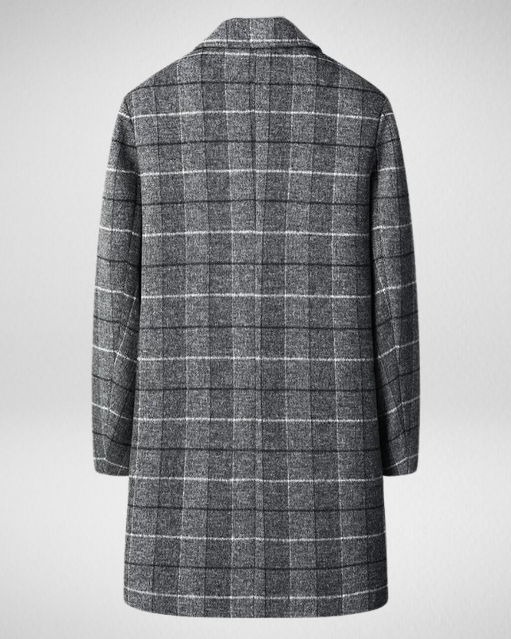 Męski Elegancki Płaszcz Wełniany – Wzór w Kratę – Zima