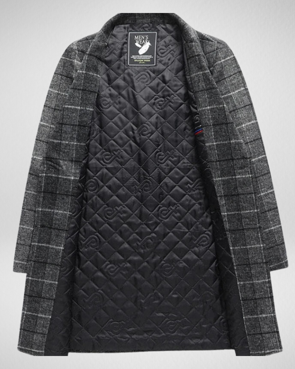 Męski Elegancki Płaszcz Wełniany – Wzór w Kratę – Zima