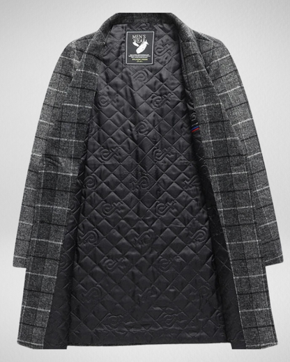 Męski Elegancki Płaszcz Wełniany – Wzór w Kratę – Zima