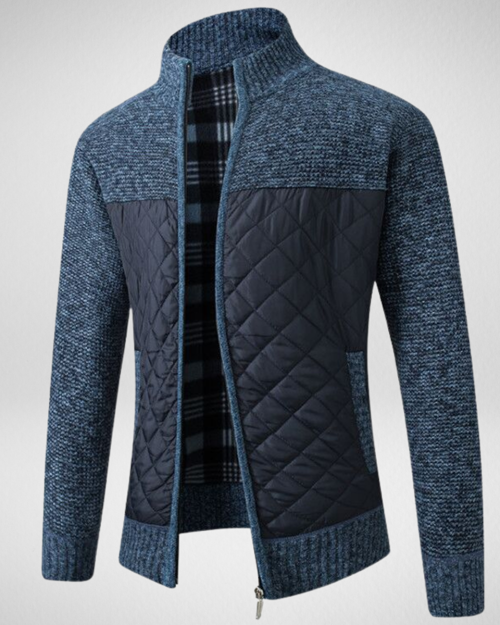 Męski Kardigan Długi – Slim Fit – Wysoki Kołnierz