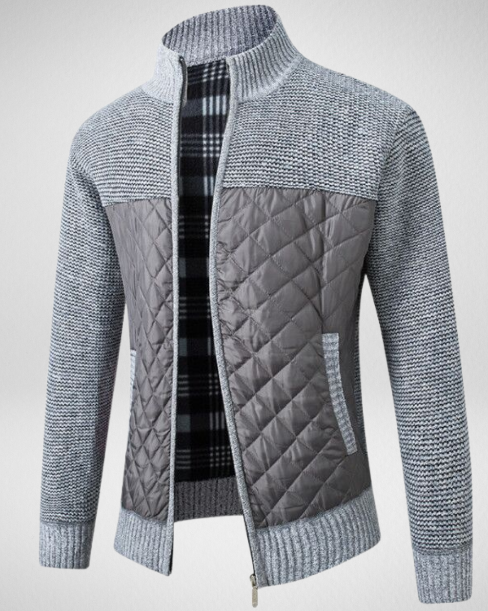 Męski Kardigan Długi – Slim Fit – Wysoki Kołnierz