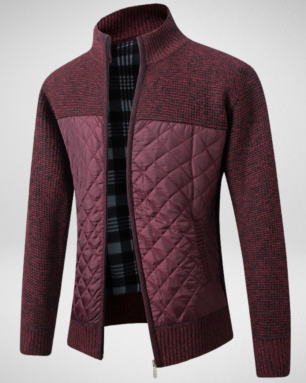 Męski Kardigan Długi – Slim Fit – Wysoki Kołnierz