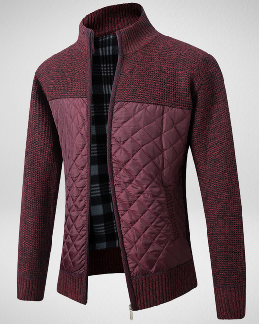 Męski Kardigan Długi – Slim Fit – Wysoki Kołnierz