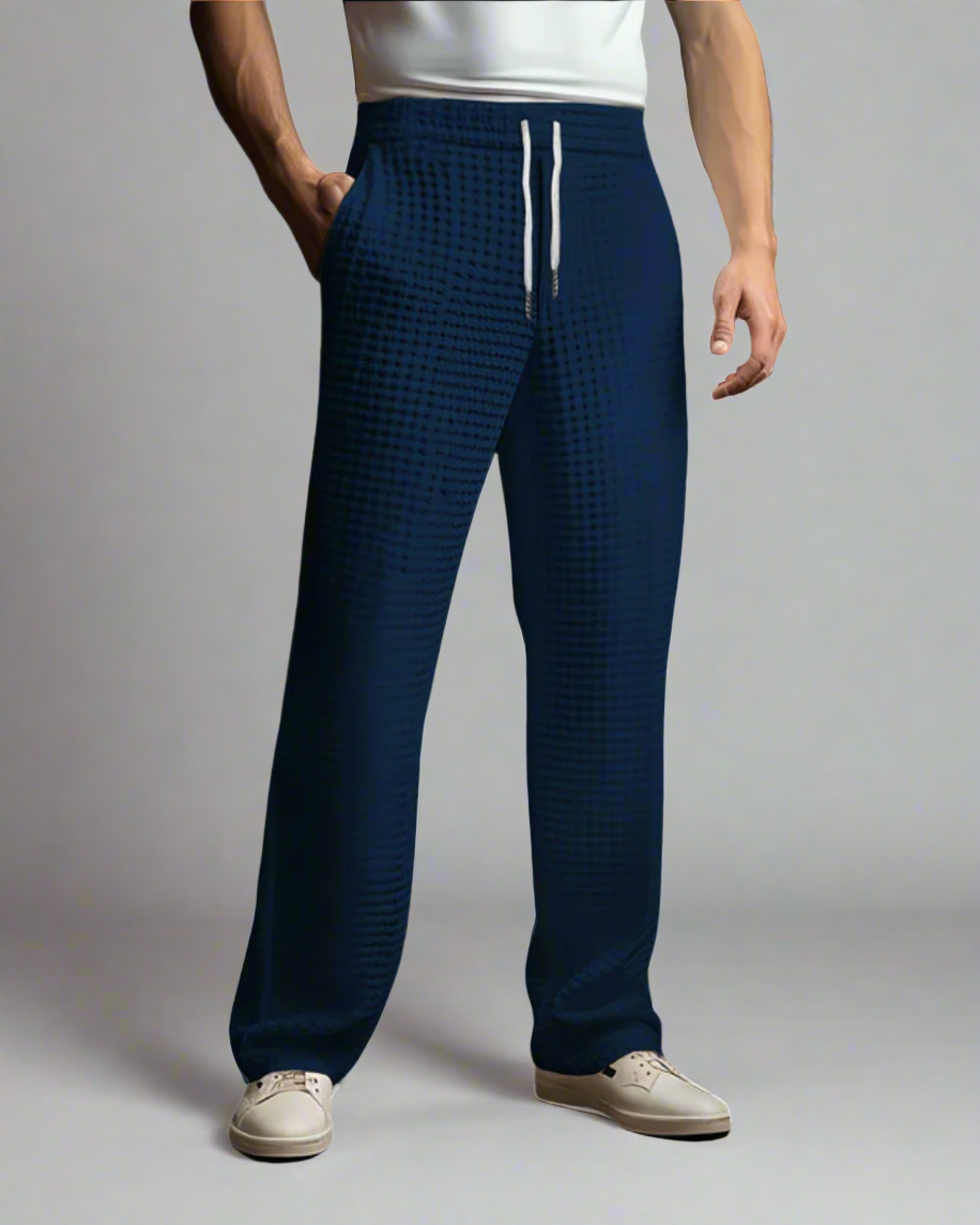 Męskie spodnie dresowe z dzianiny waflowej – luźny krój