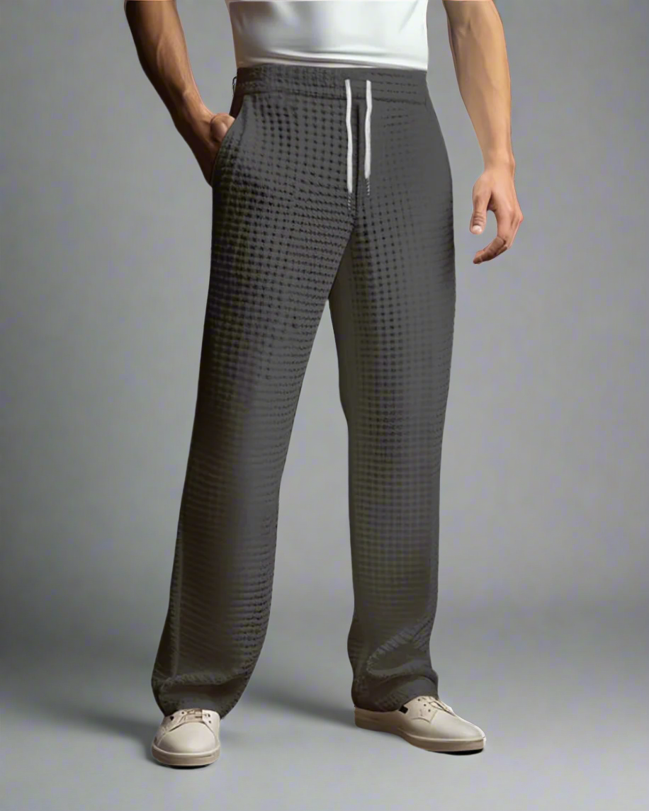 Męskie spodnie dresowe z dzianiny waflowej – luźny krój