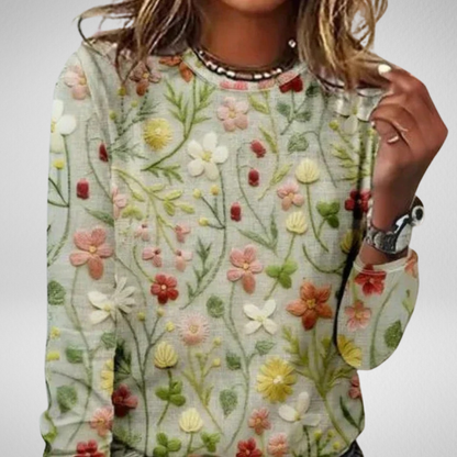 Damski sweter w kwiatowy wzór – lekki i stylowy na wiosnę