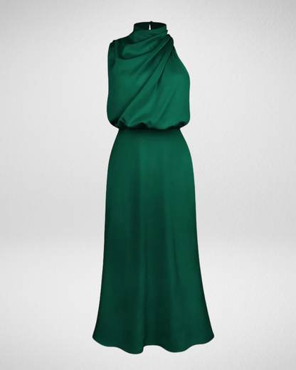 Elegancka satynowa sukienka midi – klasyczna kobiecość i nowoczesny szyk