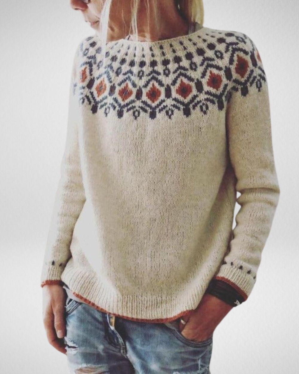 Damski sweter z geometrycznym wzorem – Ciepło i styl na chłodne dni