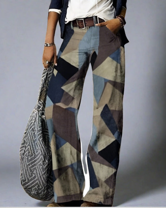 Damskie spodnie z geometrycznym wzorem – wygoda i styl