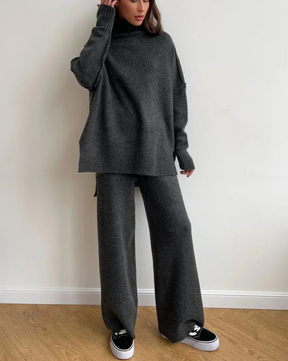 Dzianinowy komplet damski – miękki, stylowy i wygodny