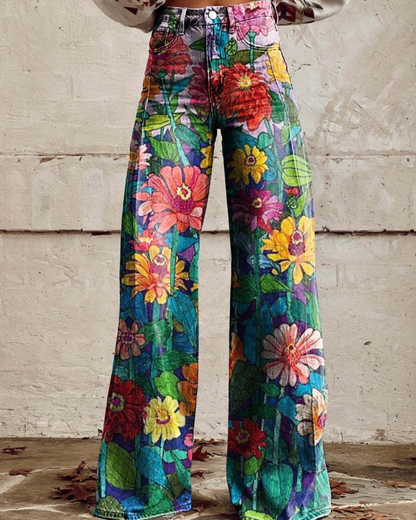 Damskie Jeansy z Kwiatowym Wzorem – Kolor i Swoboda