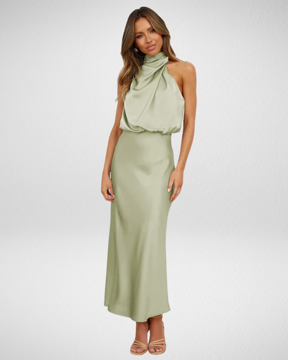 Elegancka satynowa sukienka midi – klasyczna kobiecość i nowoczesny szyk