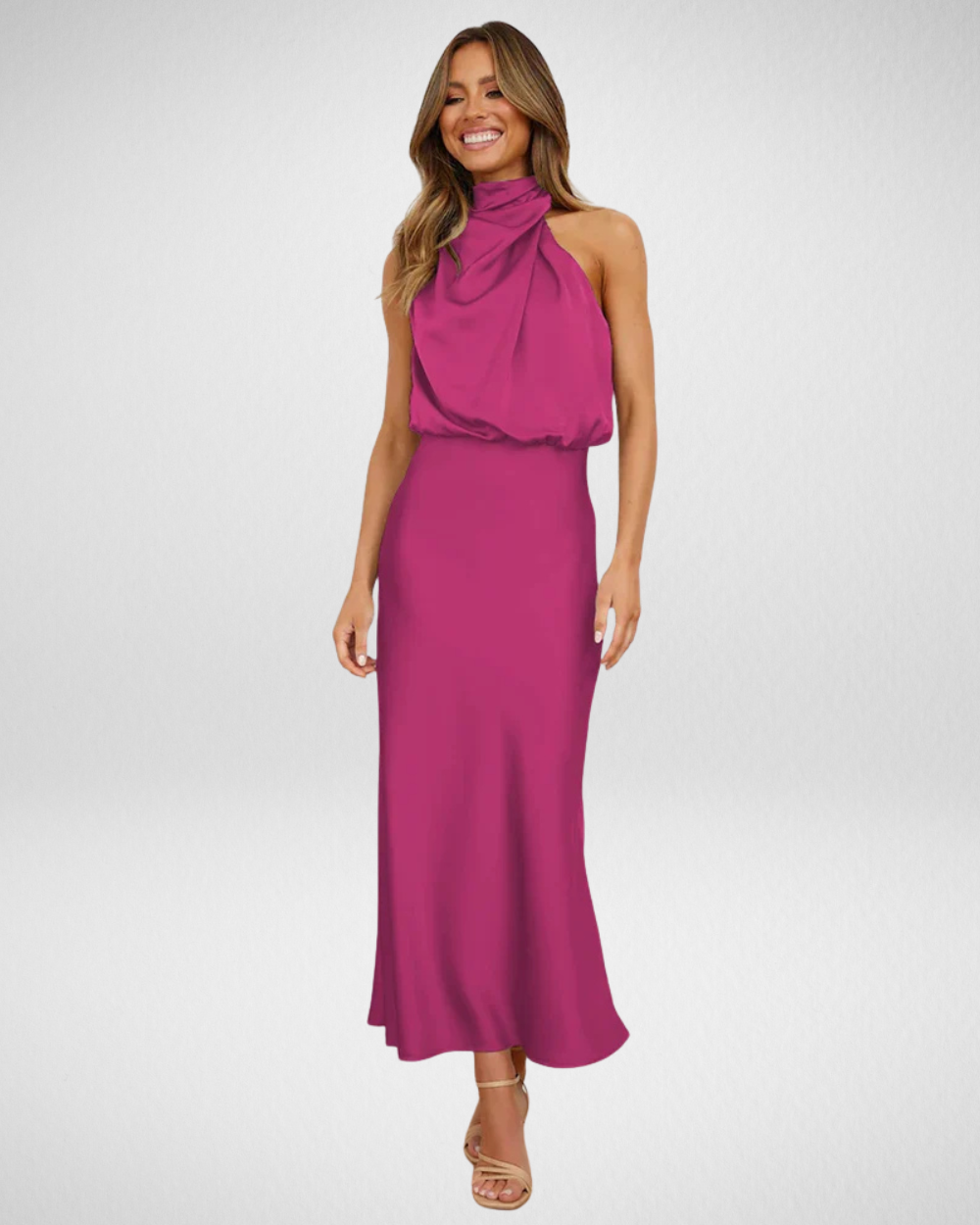 Elegancka satynowa sukienka midi – klasyczna kobiecość i nowoczesny szyk