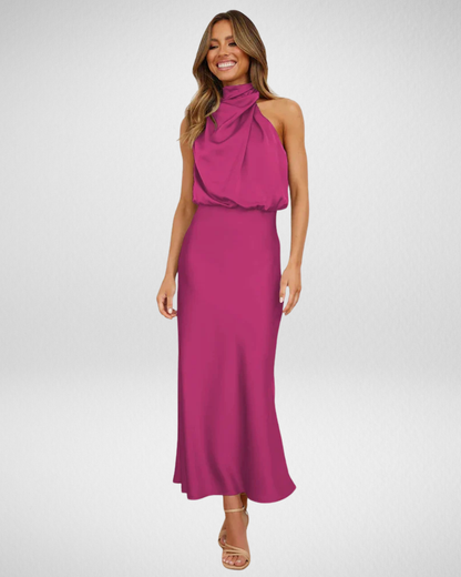 Elegancka satynowa sukienka midi – klasyczna kobiecość i nowoczesny szyk