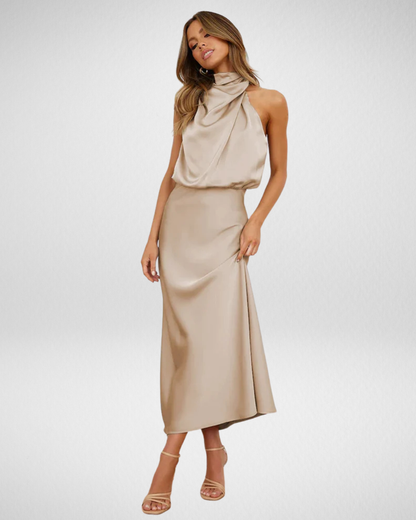 Elegancka satynowa sukienka midi – klasyczna kobiecość i nowoczesny szyk