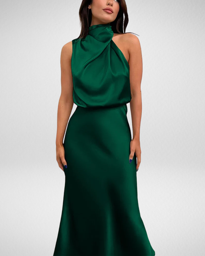 Elegancka satynowa sukienka midi – klasyczna kobiecość i nowoczesny szyk