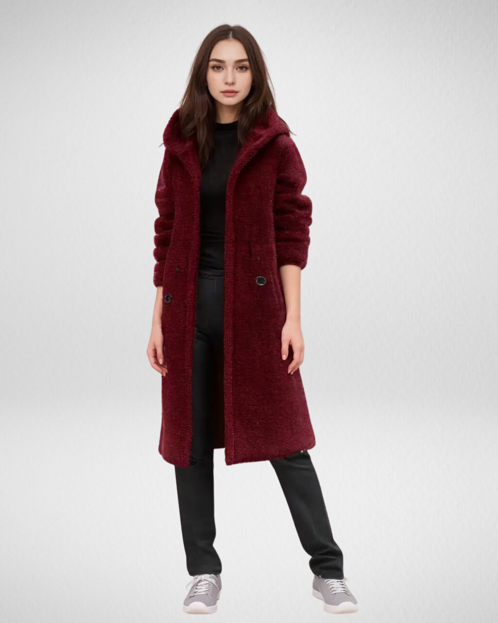 Długi zimowy płaszcz damski – miękki, ciepły i stylowy