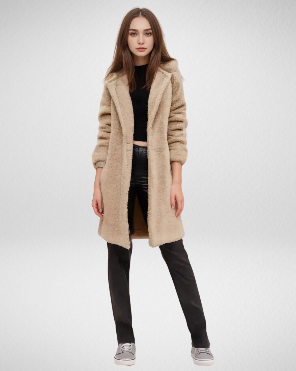 Długi zimowy płaszcz damski – miękki, ciepły i stylowy