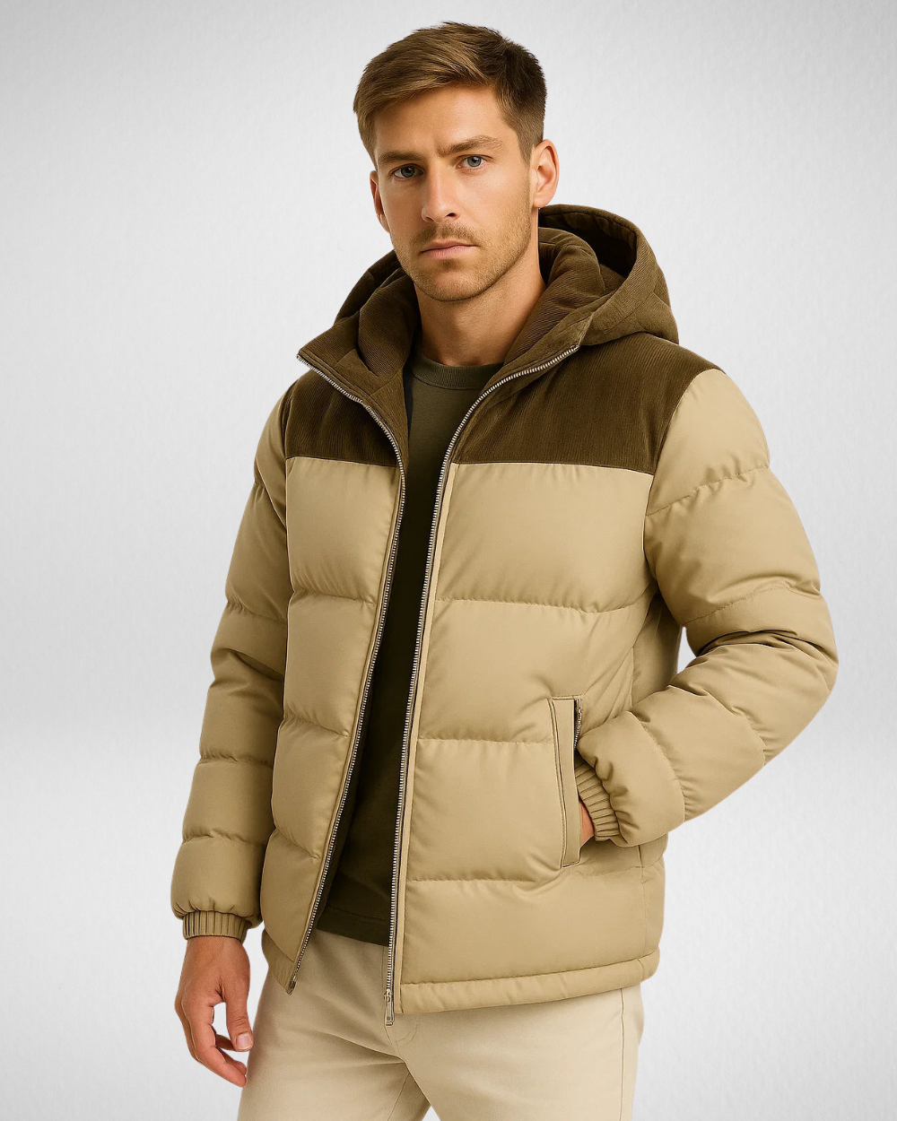 Męska Pikowana Kurtka Zimowa z Kapturrem