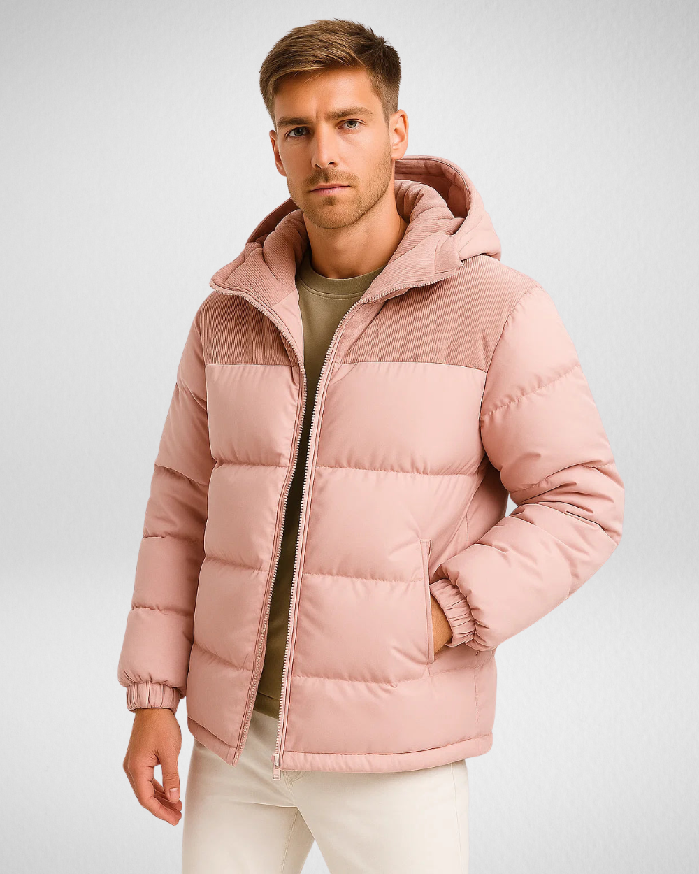 Męska Pikowana Kurtka Zimowa z Kapturrem