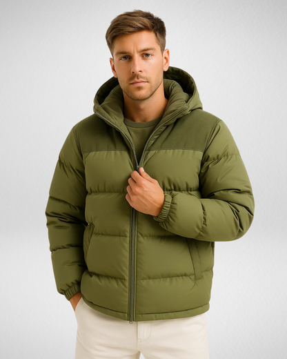 Męska Pikowana Kurtka Zimowa z Kapturrem