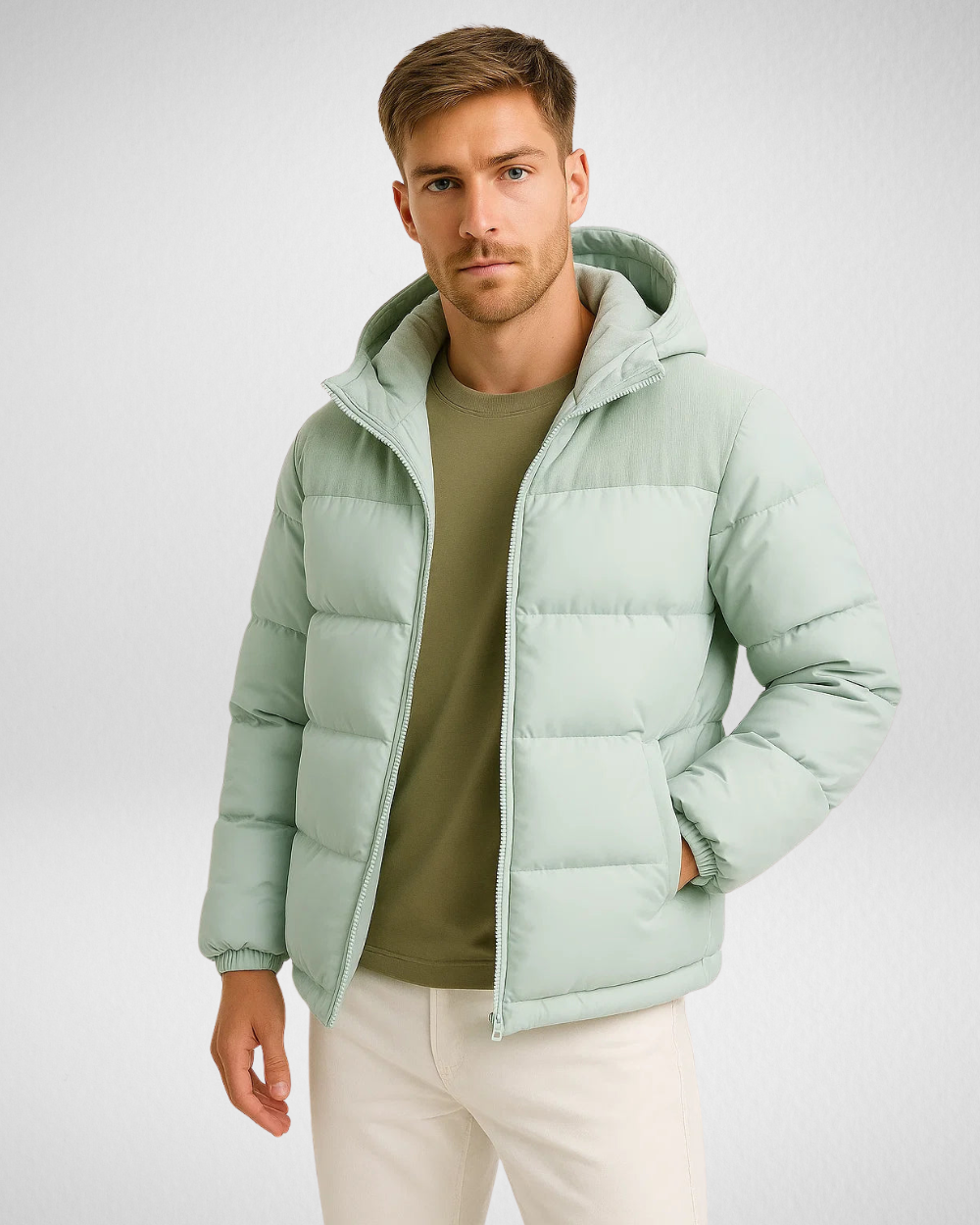 Męska Pikowana Kurtka Zimowa z Kapturrem